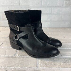 Ralph Lauren Makalia Boots Womens 8 Black Leather Suede‎ Ankle Zip Buckle Riding